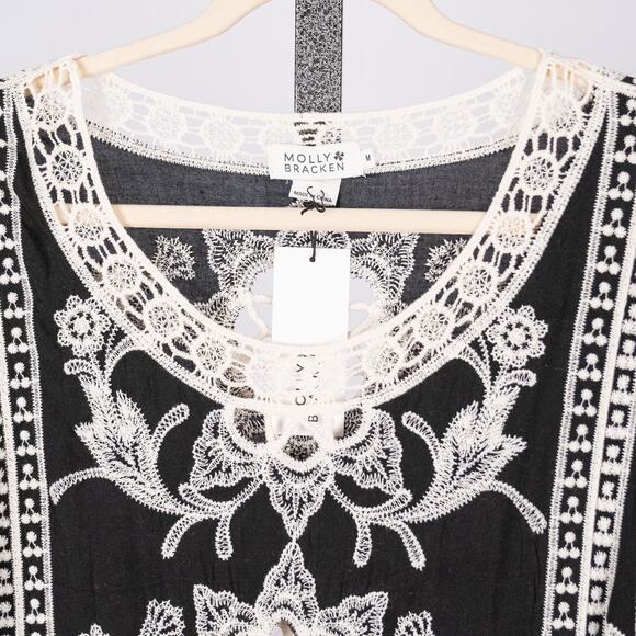 Molly Bracken Womens SZ MEDIUM Boho Blouse Lace Crochet Festival Feminine Floral - Picture 2 of 7